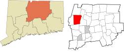 Simsbury's location within the Capitol Planning Region and the state of Connecticut