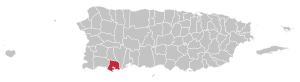 Map of Puerto Rico highlighting Guánica Municipality