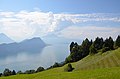 Blick von der Rigi, Höhe Freibergen über den Vierwaldstättersee. Im Hintergrund der Pilatus