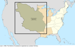 Map of the change to the United States in central North America on July 4, 1805