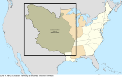 Map of the change to the United States in central North America on June 4, 1812