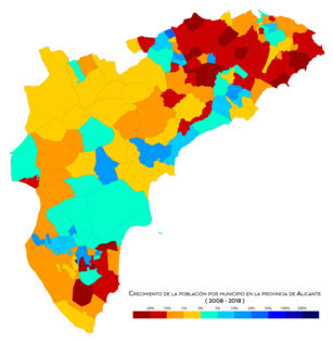 Crecimiento de la población por municipio entre 2008 y 2018