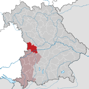 Beliggenheden af Landkreis Donau-Ries i Bayern (klikbart kort)