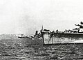 Photographed just prior to the Battle of Leyte Gulf. Ships are, from left to right: Musashi, Yamato, a cruiser and Nagato.