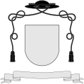 Galero sable with one tassel per side (and blank shield), used by armigerous priests in place of a helmet