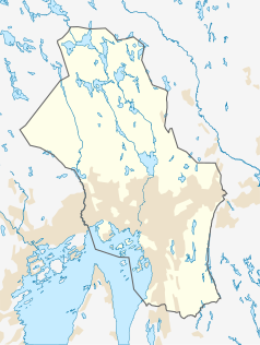 Mapa konturowa Oslo, blisko centrum na dole znajduje się punkt z opisem „Oslo”