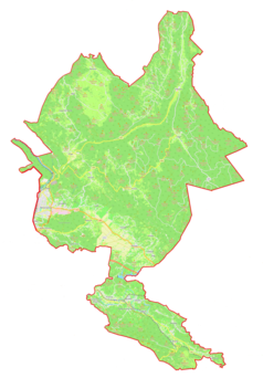 Mapa konturowa gminy miejskiej Nova Gorica, po lewej znajduje się punkt z opisem „Nova Gorica”