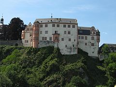 Outside of the east wing of the Renaissance palace, overlooking the Lahn river. This facade was raised and simplified in 1661.[2]