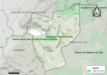 Carte des ZNIEFF de type 1 sur la commune.