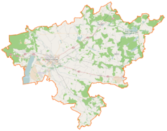 Mapa konturowa powiatu stargardzkiego, po lewej znajduje się punkt z opisem „Siedziba zakładu”