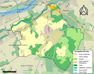 Carte en couleurs présentant l'occupation des sols.