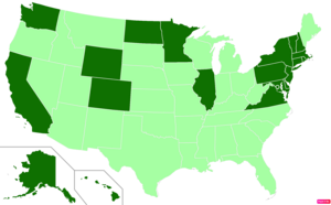 States in the United States by per capita income according to the U.S. Census Bureau American Community Survey 2013–2017 5-Year Estimates.[258] States with per capita incomes higher than the United States as a whole are in full green.