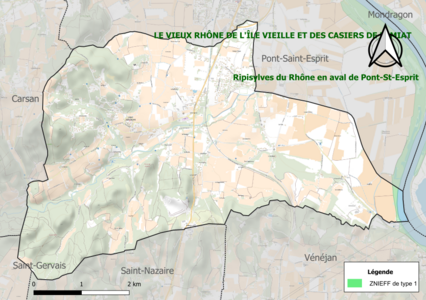 Carte de la ZNIEFF de type 1 sur la commune.