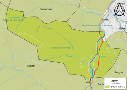 Carte des ZNIEFF de type 2 sur la commune.