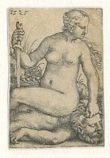 Barthel Beham, Judith et la tête de Holopherne (1525), gravure au burin.