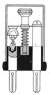 (left) "Perikon" zincite-chalcopyrite detector, c. 1912, manufactured by Pickard's firm, Wireless Specialty Apparatus Co. (right) Another form of crystal-to-crystal contact detector, made as a sealed plugin unit, c. 1919