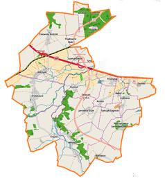 Mapa konturowa gminy Krotoszyce, u góry znajduje się punkt z opisem „Pawłowice Małe”