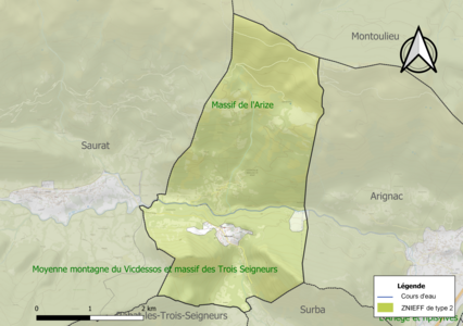 Carte des ZNIEFF de type 2 sur la commune.