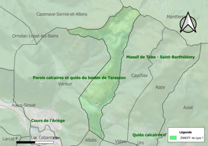 Carte des ZNIEFF de type 1 sur la commune.