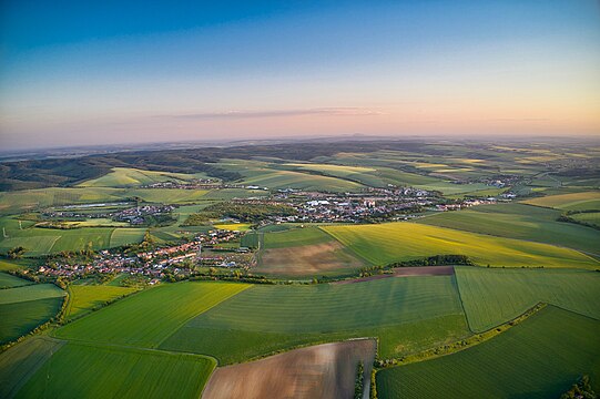 Bučovice vue aérienne.