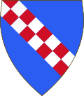 Image d'un blason bleu avec en diagonale au centre des motifs rouge et blanc