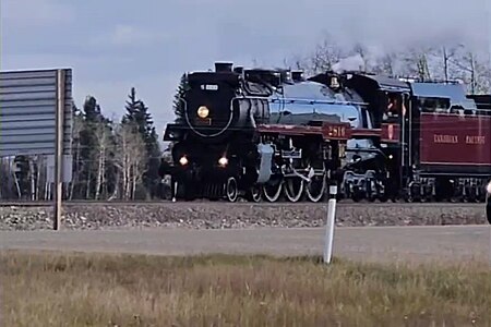 CP No. 2816 passing through Millet, Alberta on October 17, 2023