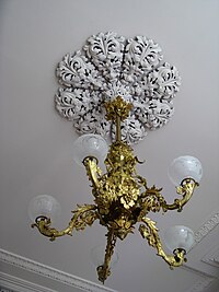 One of several gas chandeliers inside the Bellamy Mansion.