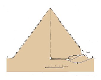 Doorgangen en kamers in de piramide van Chefren. Giovanni Belzoni ontdekte op 2 maart 1818 de originele ingang aan de noordzijde van de piramide