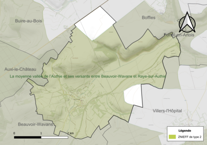 Carte de la ZNIEFF de type 2 sur la commune.