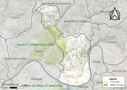 Carte de la ZNIEFF de type 2 sur la commune.