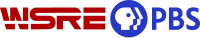 Red letters WSRE in a high-tech style, with counter lines running through some of the letters, next to the PBS logo and letters P B S in blue.