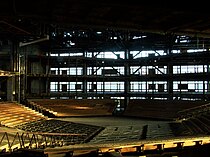 The remains of the central hall in 2003 following the removal of all asbestos and interior furnishings