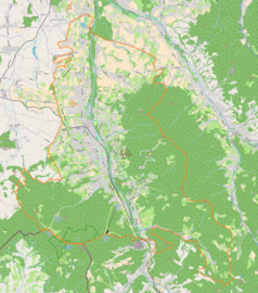 Mapa konturowa Ustronia, na dole znajduje się punkt z opisem „ujście”