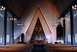 Vardø Church, interior, hall church, concrete (1958)