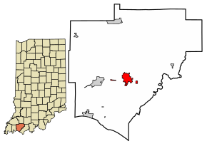 Location of Boonville in Warrick County, Indiana.