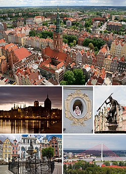 Vista da cidade principal, casas na praça Długi Targ, Ponte João Paulo II