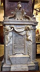 Baroque putti on the Tomb of Ferdinand van den Eynde, designed and executed by François Duquesnoy, 1633–1640, marble, Santa Maria dell'Anima, Rome, Italy