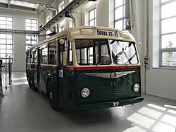 Plzeňský trolejbus Škoda 3Tr3 č. 119 v expozici Techmania v roce 2014