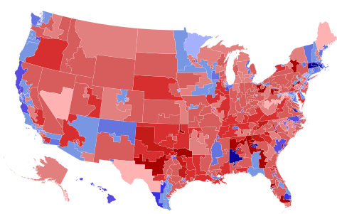 Results shaded according to winning candidate's share of vote