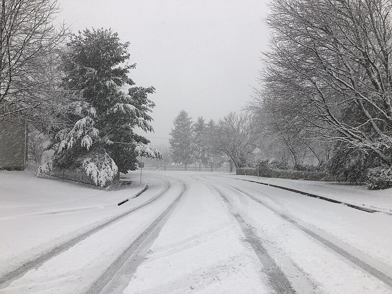 File:2022-01-03 09 20 57 View south along Hidden Meadow Drive at Hidden Meadow Court and Lockgate Place during a snowstorm in the Franklin Farm section of Oak Hill, Fairfax County, Virginia.jpg