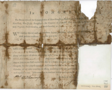 One-page, tan and brown, folded and tattered document from the Continental Congress that has mostly printed words but also handwritten text indicating that Adamson Tannehill has been approved as third lieutenant in Captain Otho Holland Williams company of riflemen.