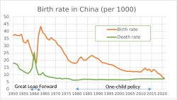 Birth and death rate in China