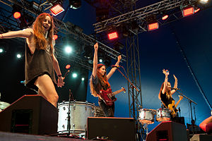 Haim at the Way Out West Festival, Gothenburg, Sweden in 2013. L to R: Alana, Danielle, Este Haim