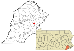 Location of West Chester in Chester County (left) and of Chester County in Pennsylvania (right)