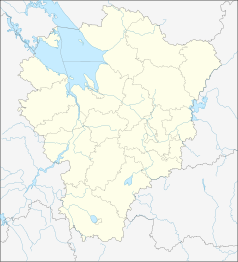 Mapa konturowa obwodu jarosławskiego, na dole znajduje się punkt z opisem „Pietrowskoje”