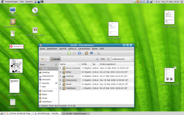 Uno screenshot del desktop GNOME con due pannelli (in alto e in basso dello schermo)