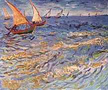 Bateaux sur la mer, Saintes-Maries-de-la-Mer, par Vincent van Gogh (musée des Beaux-Arts Pouchkine de Moscou).