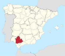 Map of Spain with the province of Seville highlighted