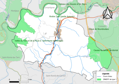 Carte des ZNIEFF de type 1 de la commune.