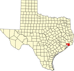 Map of Texas highlighting Chambers County